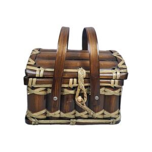 Vintage Bamboo Treasure Chest Mini Picnic Basket Purse 7x7x6 inches Keep-Sake
